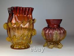 2x Antique 19th Century Victorian Amberina Art Glass Vases