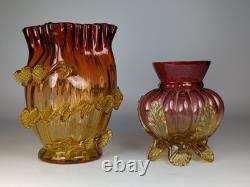 2x Antique 19th Century Victorian Amberina Art Glass Vases