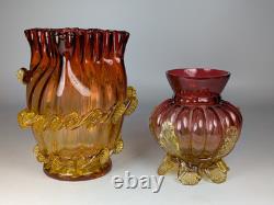 2x Antique 19th Century Victorian Amberina Art Glass Vases