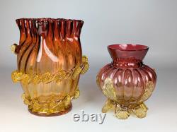 2x Antique 19th Century Victorian Amberina Art Glass Vases