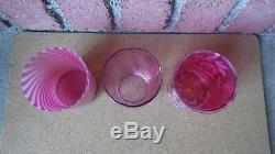 3 Antique Victorian Fenton Cranberry Glass Tumblers Swirl Daisy & Fern Drapery