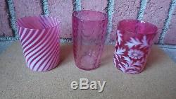 3 Antique Victorian Fenton Cranberry Glass Tumblers Swirl Daisy & Fern Drapery