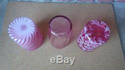 3 Antique Victorian Fenton Cranberry Glass Tumblers Swirl Daisy & Fern Drapery