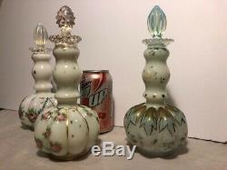 3 FENTON Hand-Blown Hand-Painted Cologne Perfume Bottles Opaline Opalescent