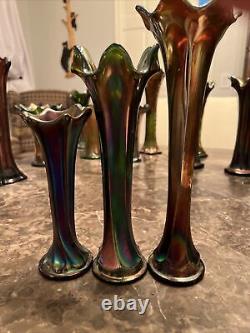 3 Fenton Cobalt 6 Panel Carnival Glass Vase