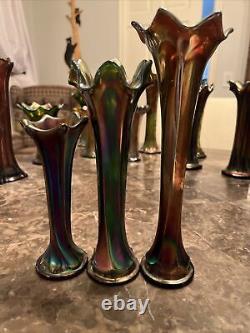 3 Fenton Cobalt 6 Panel Carnival Glass Vase