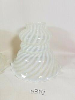 3 Victorian Art Glass Opalescent Swirl 6 Tall 2-1/4 Fitter Lamp Shades