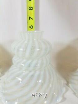 3 Victorian Art Glass Opalescent Swirl 6 Tall 2-1/4 Fitter Lamp Shades