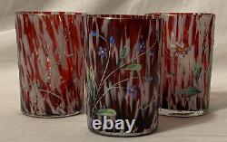 3 Victorian Harrach / Phoenix Art Glass 3.75 Enameled Spatter Glass Tumblers