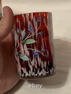 3 Victorian Harrach / Phoenix Art Glass 3.75 Enameled Spatter Glass Tumblers