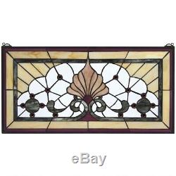 30 W x 15 Victorian Shell Sunburst Tiffany Style Stained glass Window Panel