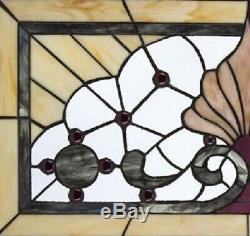 30 W x 15 Victorian Shell Sunburst Tiffany Style Stained glass Window Panel