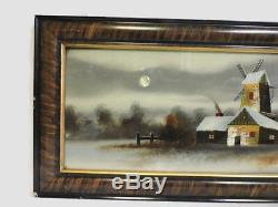 35 X 18 Antique Reverse Glass Painting Art Windmill Victorian Tiger Eye Wood