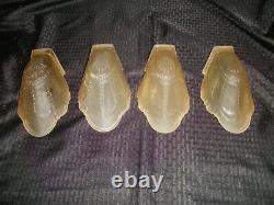 4 Antique Vintage Art Deco Frosted Glass Slip Shade Wall Sconces