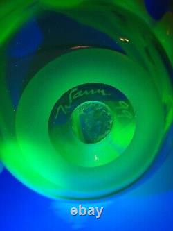 4 Signed Vaseline Opalescent hand blown Art Glass Vase GOBLETS