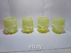 4 Signed Vaseline Opalescent hand blown Art Glass Vase GOBLETS