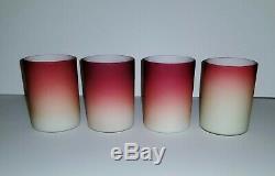 4 Victorian Art Glass Wheeling satin Peach Blow Hobbs Brockunier Tumblers