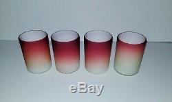 4 Victorian Art Glass Wheeling satin Peach Blow Hobbs Brockunier Tumblers