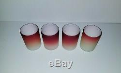 4 Victorian Art Glass Wheeling satin Peach Blow Hobbs Brockunier Tumblers