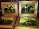 4 Beautiful Victorian Framed Antique Reverse Glass Paintings Of Hunt Horses