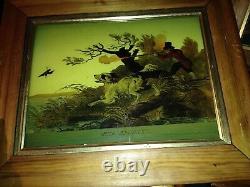 4 beautiful victorian framed antique reverse glass paintings of hunt Horses