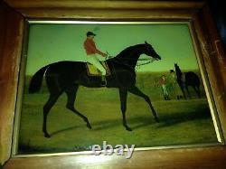 4 beautiful victorian framed antique reverse glass paintings of hunt Horses