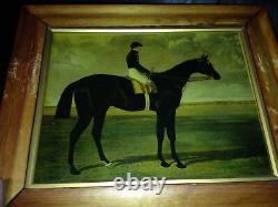 4 beautiful victorian framed antique reverse glass paintings of hunt Horses