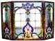 44 W Royal Victorian Style Stained Glass 3 Pc Fireplace Screen Decor