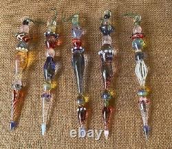 5 Art Glass Ornaments Corning NY Heavy Glass Colorful Victorian Drops