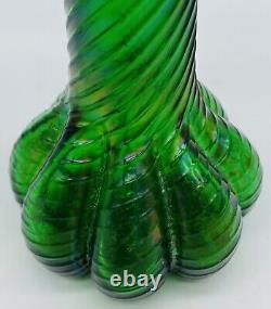 6 1/2 Stunning Antique Victorian Era Bohemian KRALIK Iridescent Green Vase