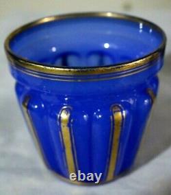 6 Piece Set of Hand Made Victorian Bohemian Moser Cobalt Blue Painted Cut Glass