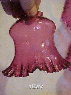 6 Victorian Cranberry Swirl Art Glass Electric / Gas Lamp Shade 1-7/8 Fitter