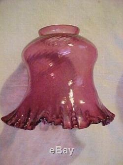 6 Victorian Cranberry Swirl Art Glass Electric / Gas Lamp Shade 1-7/8 Fitter