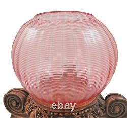 6x6 Antique Bohemian Applied Cranberry Threaded Art Deco Glass Fish Bowl Vase