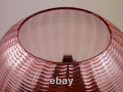 6x6 Antique Bohemian Applied Cranberry Threaded Art Deco Glass Fish Bowl Vase