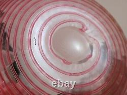 6x6 Antique Bohemian Applied Cranberry Threaded Art Deco Glass Fish Bowl Vase