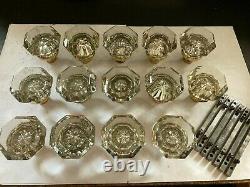 7 Pair 14 Antique Arts Craft Deco Victorian 8 Point Sided Glass Brass Door Knobs