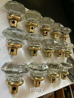 7 Pair 14 Antique Arts Craft Deco Victorian 8 Point Sided Glass Brass Door Knobs