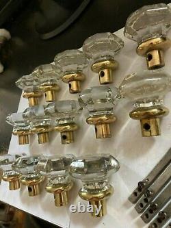 7 Pair 14 Antique Arts Craft Deco Victorian 8 Point Sided Glass Brass Door Knobs