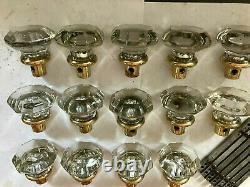 7 Pair 14 Antique Arts Craft Deco Victorian 8 Point Sided Glass Brass Door Knobs