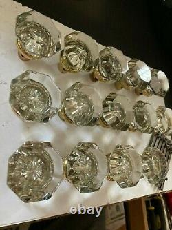 7 Pair 14 Antique Arts Craft Deco Victorian 8 Point Sided Glass Brass Door Knobs