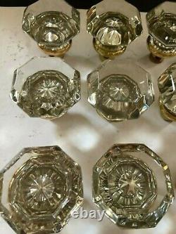 7 Pair 14 Antique Arts Craft Deco Victorian 8 Point Sided Glass Brass Door Knobs