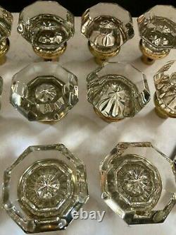 7 Pair 14 Antique Arts Craft Deco Victorian 8 Point Sided Glass Brass Door Knobs