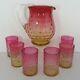 (7) Pc. Antique Victorian Coinspot Amberina Glass Water Pitcher & Tumblers Set