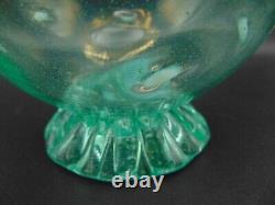 9 Antique Bohemian Green Opalescent Art Glass Vase with Thorns & Applied Base