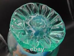 9 Antique Bohemian Green Opalescent Art Glass Vase with Thorns & Applied Base