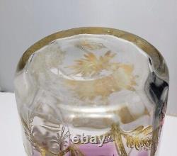 9¾ Antique Vase Legras Mt Joye St. Denis Enamel Chrysanthemum Purple Glass Vase