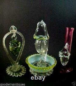 9 Antique Victorian Bohemian Harrach Opalescent THORN Glass Vase Stand 4 Basket