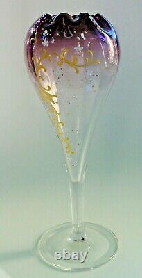 9 Bohemian Moser Amethyst Hand Painted Art Nouveau Glass Tulip Floriform Vase