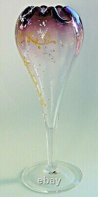 9 Bohemian Moser Amethyst Hand Painted Art Nouveau Glass Tulip Floriform Vase